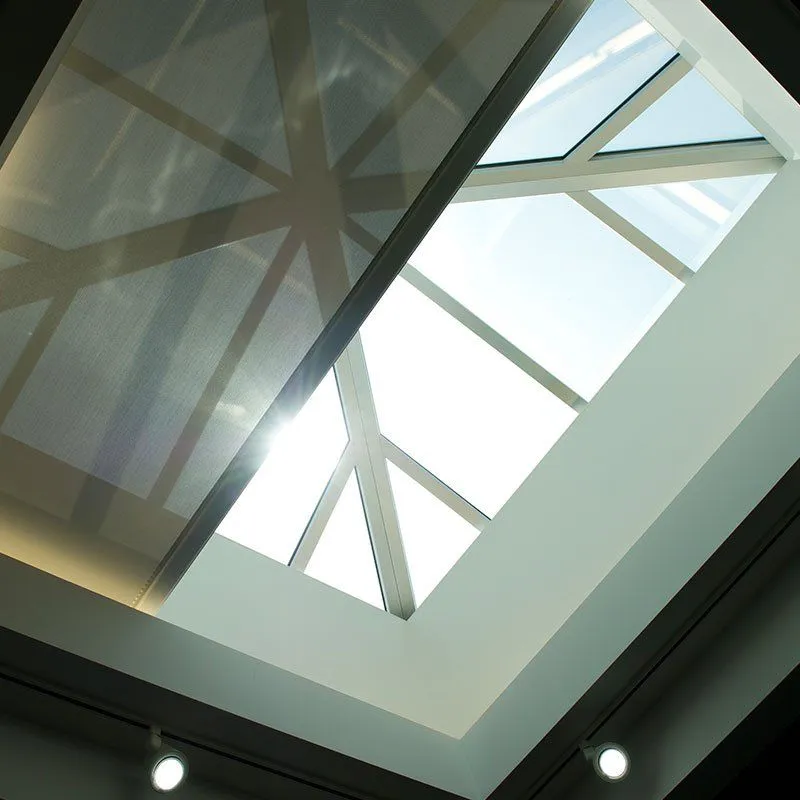 Skylight with partially closed shade.