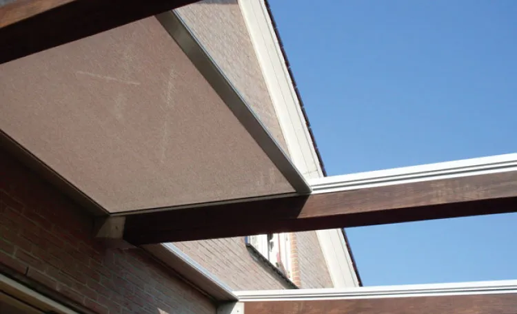 Skylight shade over patio.