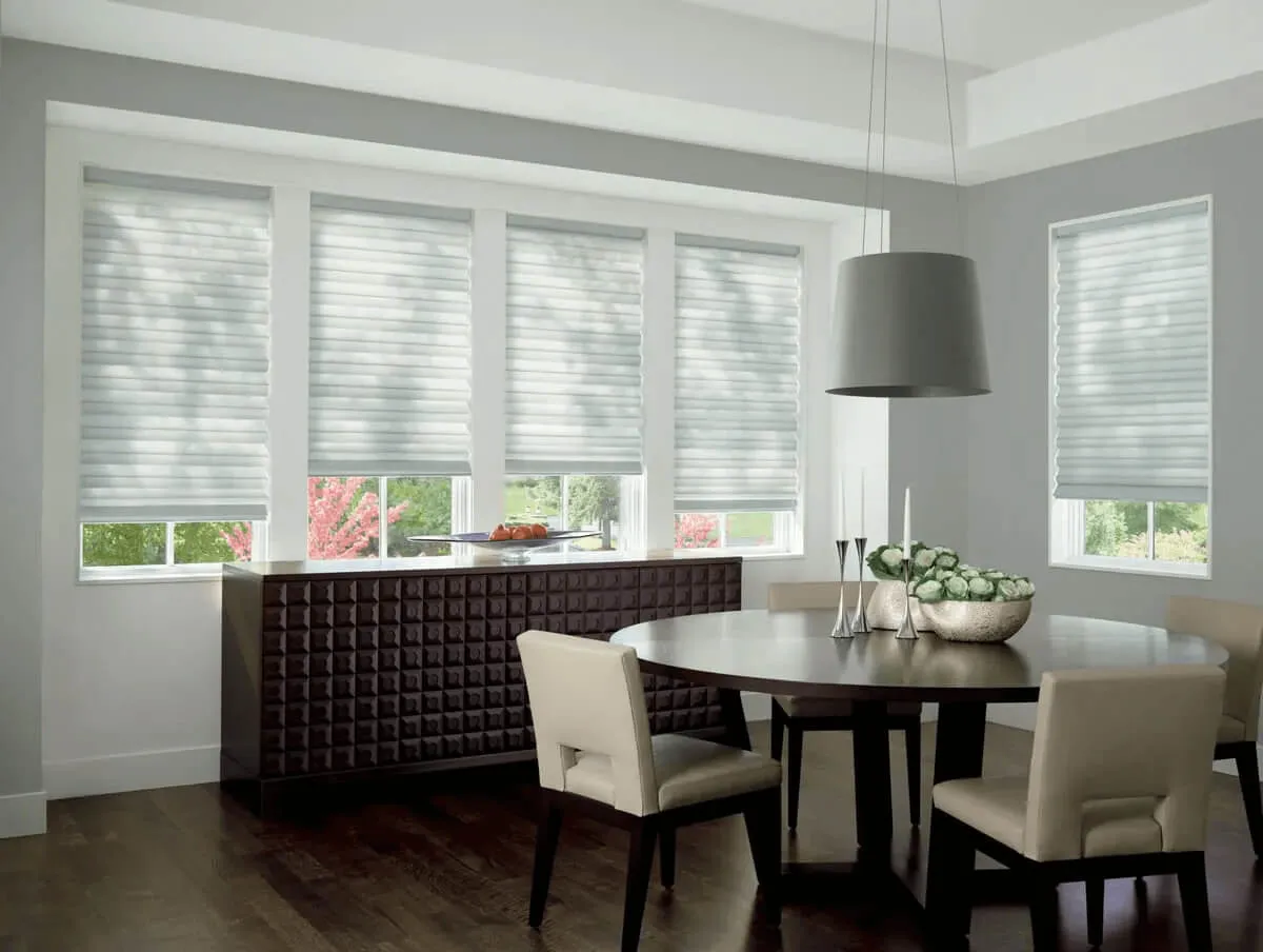 Dining room with Roman shades