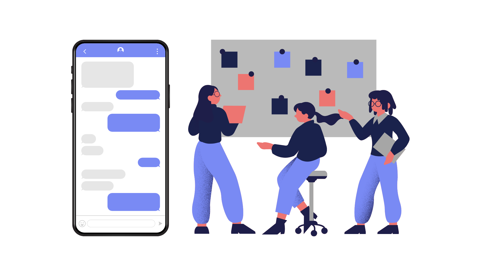 dibujo de personas escribiendo mensajes