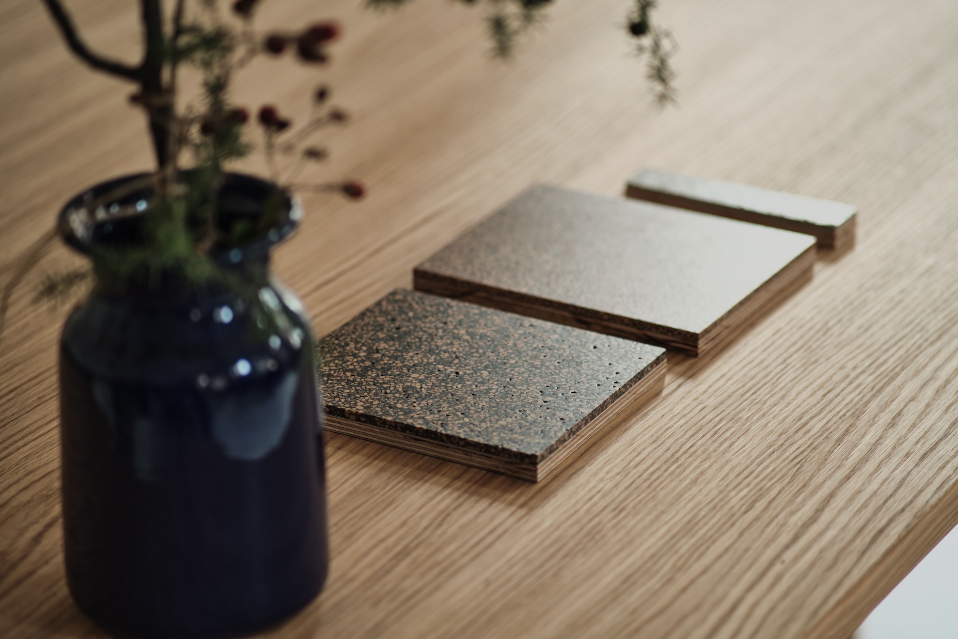 Koukos de Lab is a material–driven design studio based in Lesvos, Greece, exploring sustainable design through research, experimentation, and local production. The studio develops innovative materials and objects by transforming agricultural by–products into meaningful design resources. At the core of its practice is Koukoutsi, an eco–material made from the final waste of olive oil production, primarily olive cores and pips. Designed as a sustainable alternative to conventional materials, Koukoutsi combines durability, water resistance, and a distinctive tactile quality. Suitable for objects, furniture, and surface applications, it reflects Koukos de Lab’s commitment to circular design and responsible material transformation today, locally.