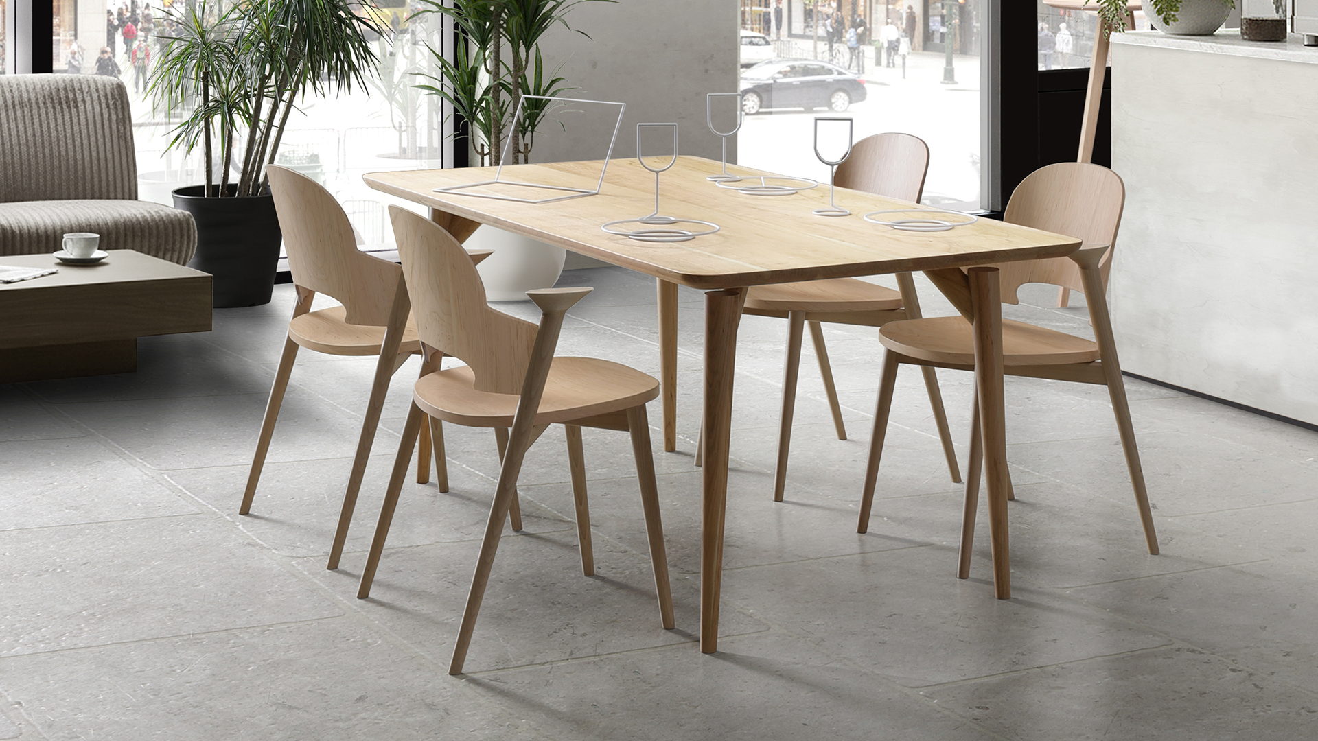 Where attachment begins. Moifani is a furniture brand launched in 2021 by SHIKI, an Okawa–based manufacturer in Japan. Design by SATEREO, the Portugal–based studio of Japanese designer Keita Sato. Its distinctive forms emerge as flowing curves that draw out the tactile warmth of solid wood and invite a lasting relationship between people and furniture. In Moifani’s work, form is never arbitrary; it grows from the quiet dialogue between people, material, and everyday life. The Pombo collection, a series of dining chairs and tables, marks the brand’s latest release.