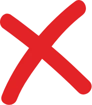 Red 'X' symbol.