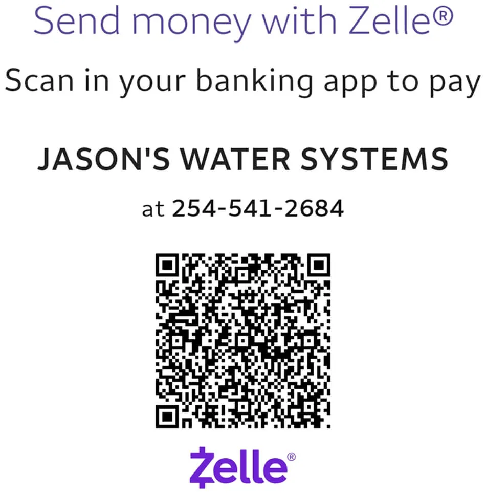 Zelle payment QR code for Jason's Water Systems.