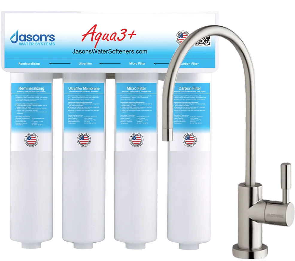 Aqua3+ water filtration system with faucet from Jason's Water Systems.