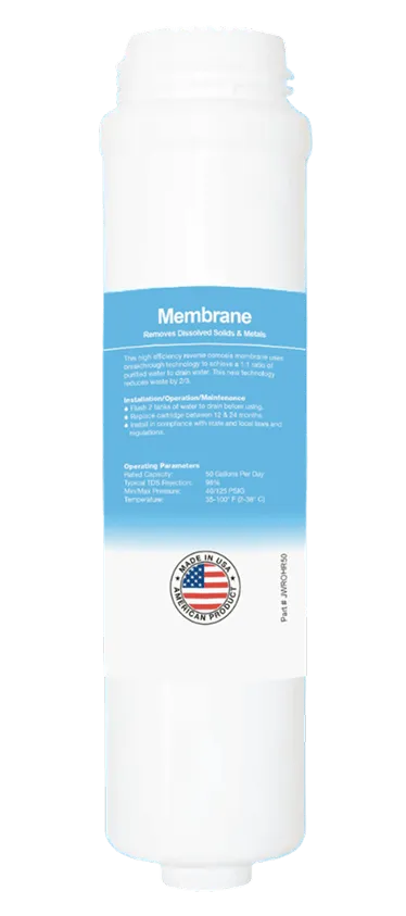 RO membrane for water filtration, removes contaminants and metals.