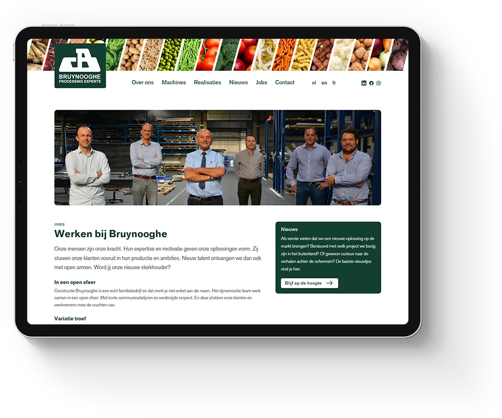 Website Constructie Bruynooghe op een iPad, gebouwd door Advice Media.