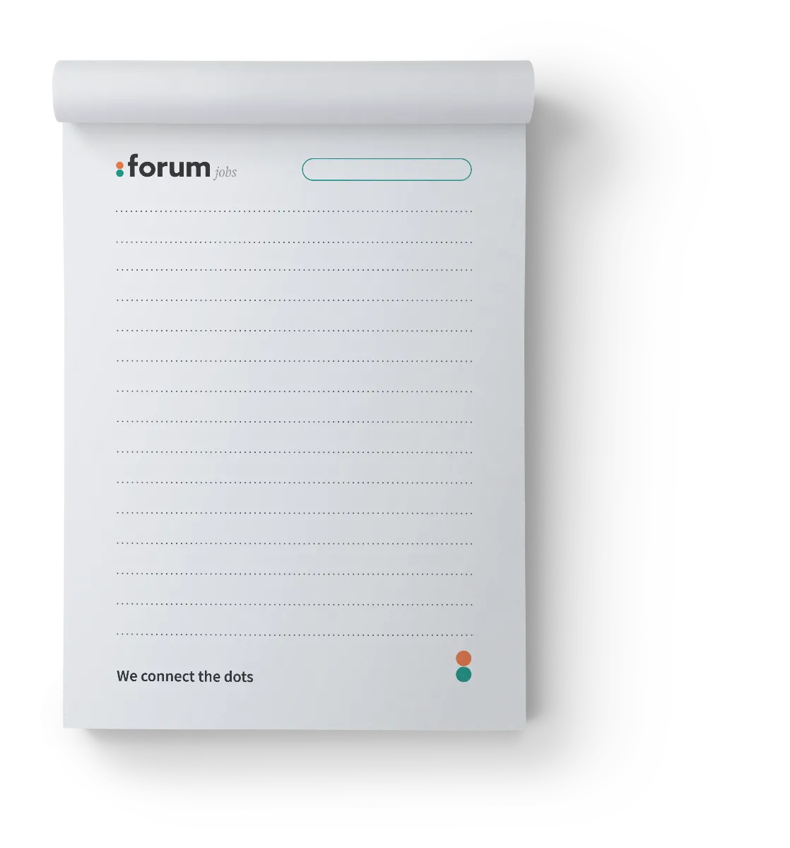 Notitieblok Forum Jobs met huisstijl, ontworpen door Advice Media.