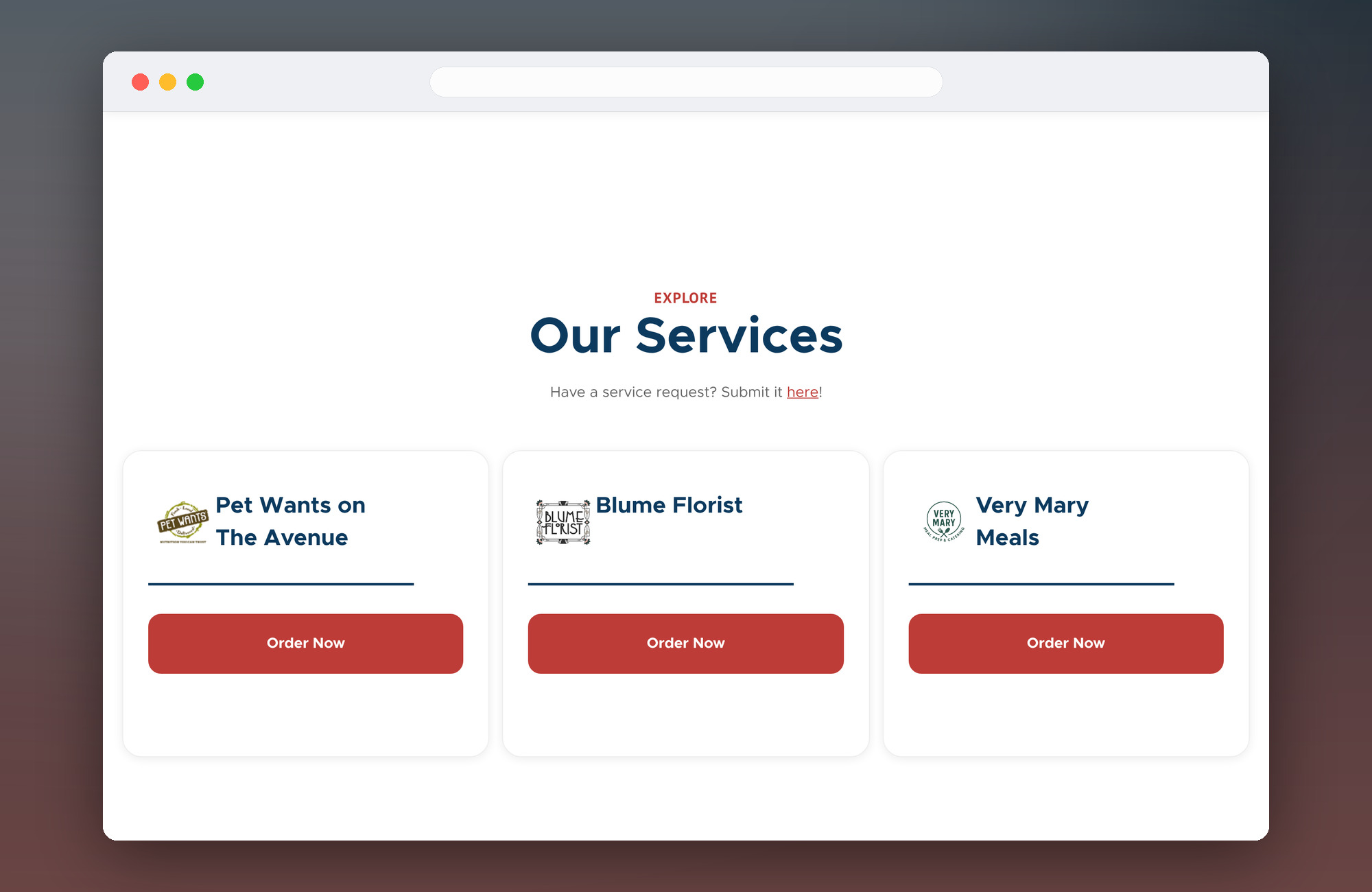 The noco.delivery services page, showing local partner businesses