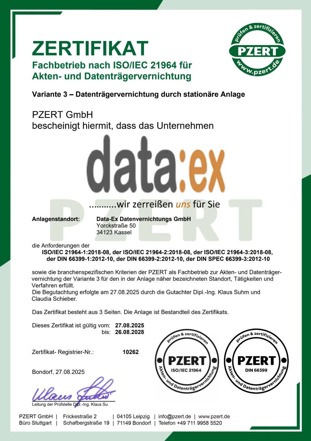 Zertifikat DIN 66399
