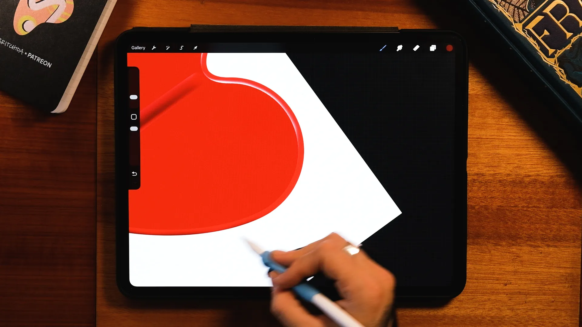 Adding grain texture to create shadows to the lollipop in Procreate