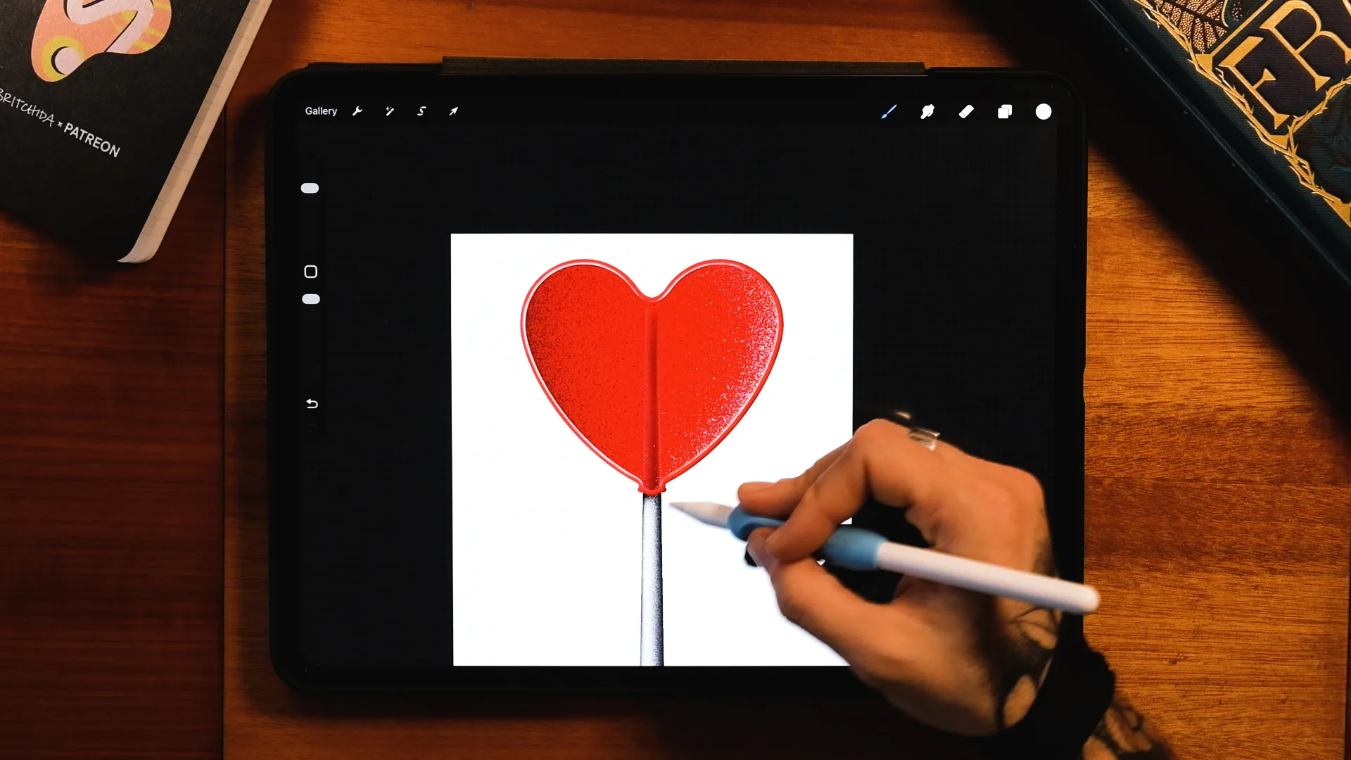 Adding grain texture to the lollipop stick in Procreate