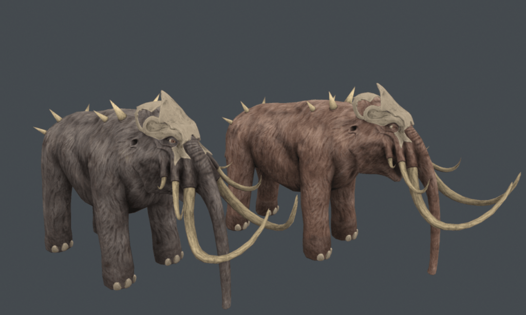 Two fully textured models of Mammoths from Depths of Erendorn. One is greyer than the other.