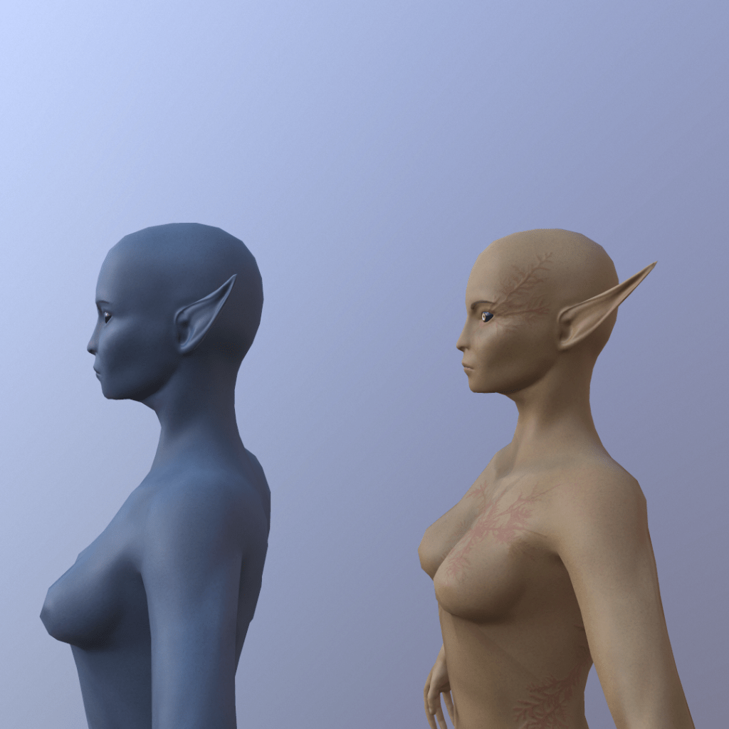 Fully textured 3D model of a Storm Elf from Depths of Erendorn stood to the side
