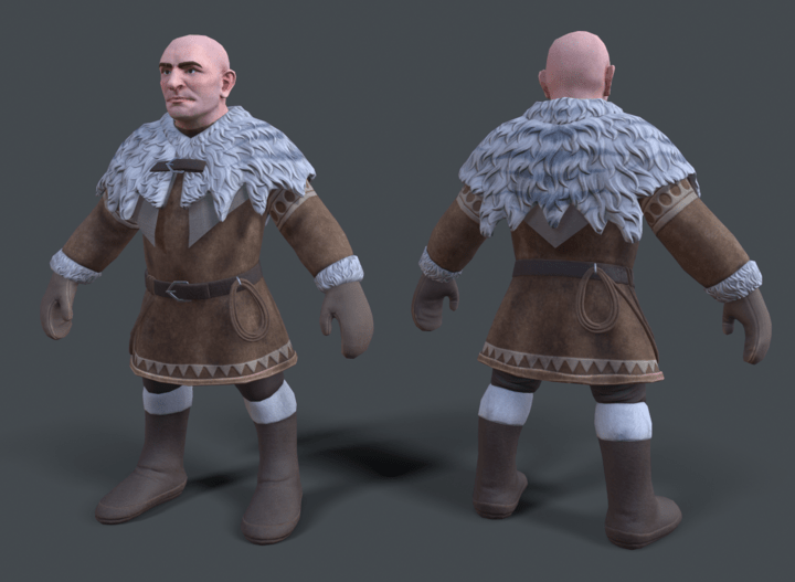Front and back of a fully textured Frost Dwarf Wrangler from Depths of Erendorn.