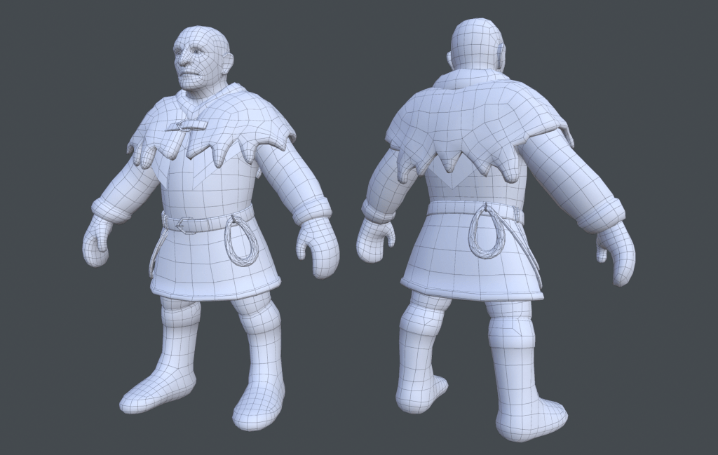 Front and back of a Frost Dwarve's low mesh in ZBrush.