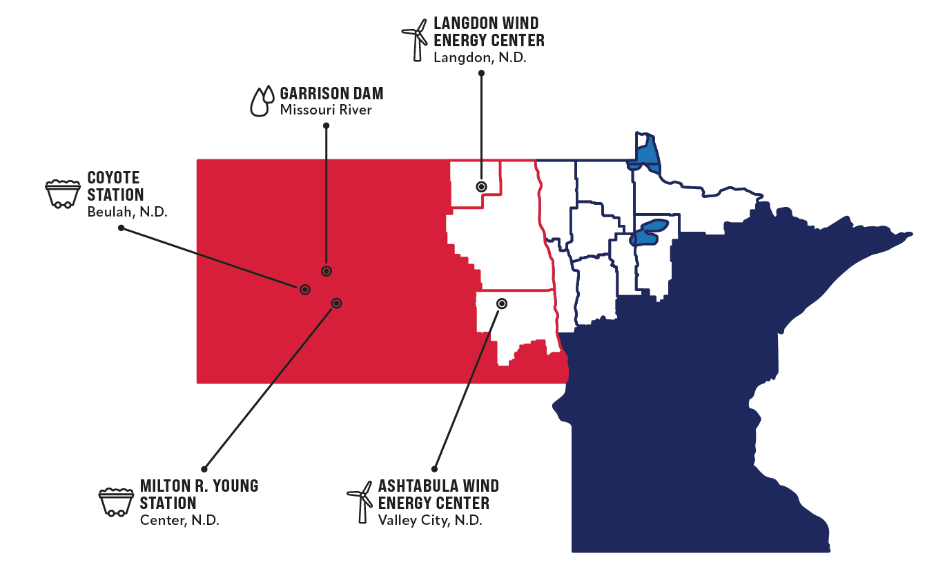 Red River Valley Co-op Power energy generation map