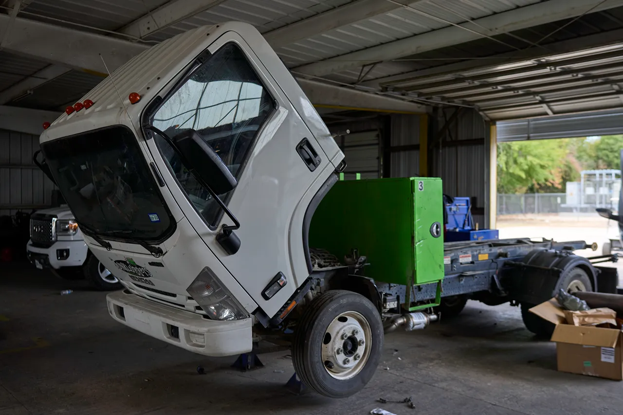 September brake checks for Austin fleets include inspecting this cab-over truck after a long Texas summer.