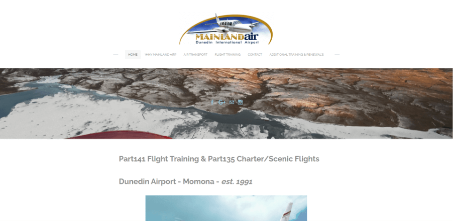 A screenshot of the old Mainland Air home page hero section