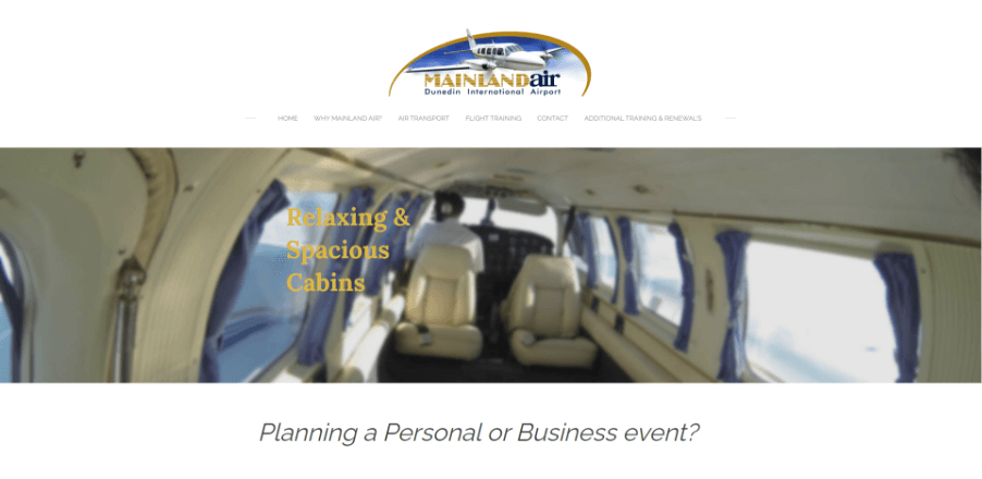 A screenshot of the old Mainland Air charter page hero section