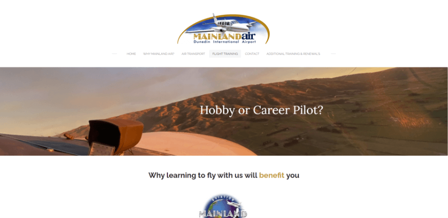 A screenshot of the old Mainland Air training page hero section