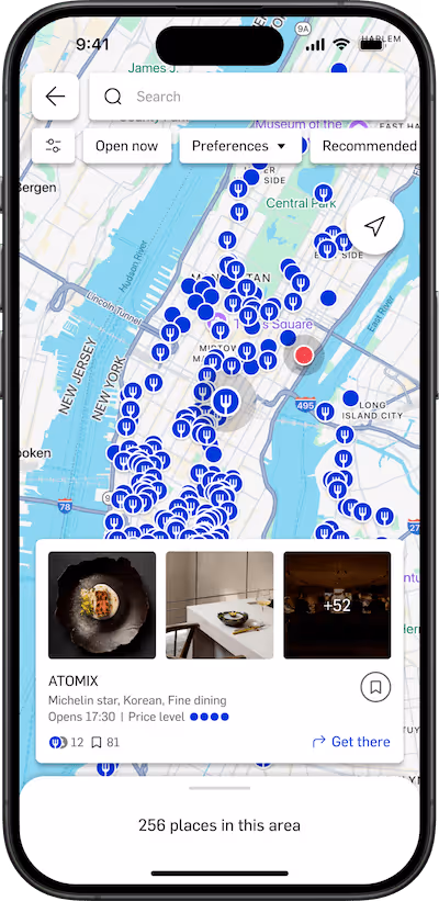App screen of World of Mouth app featuring New York map.