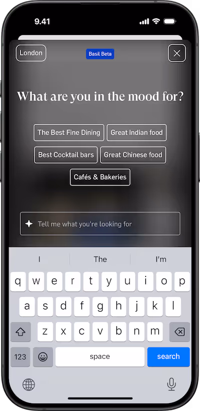 Basil congierge, the AI-powered restaurant guide.