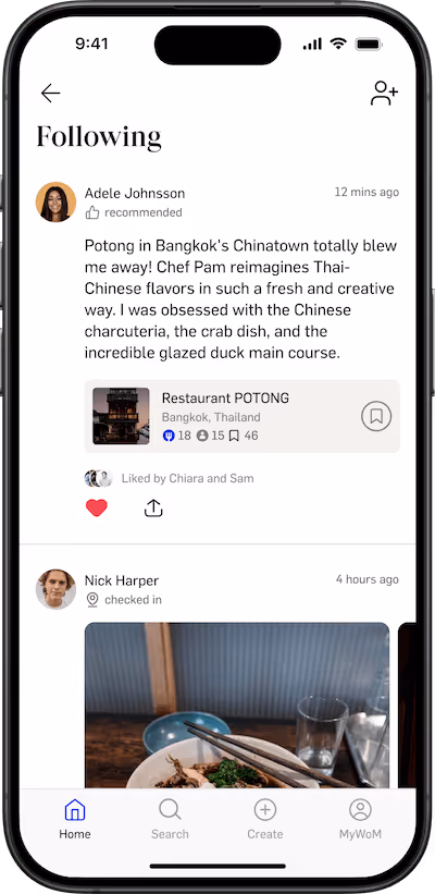 Social following feed on phone screen.