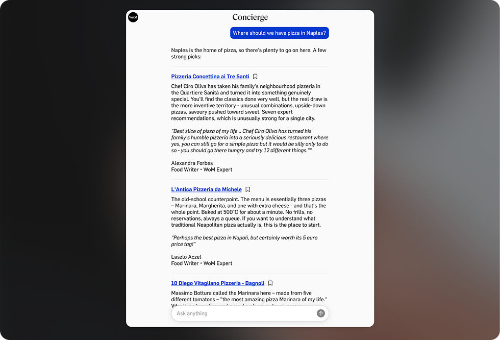 Concierge web screen