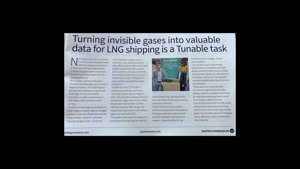 Turning invisible gases into valuable data for LNG Shipping is a Tunable task
