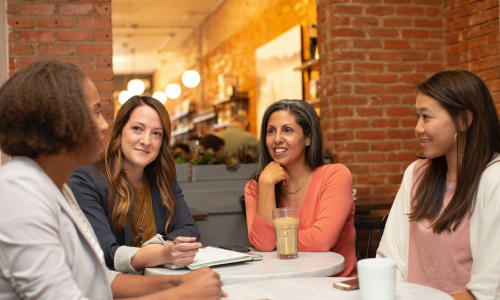 Group of business ladies sitting around table