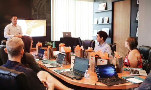 Staff in business meeting