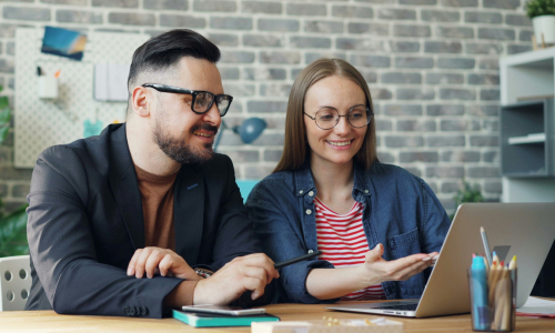 Two business people talking