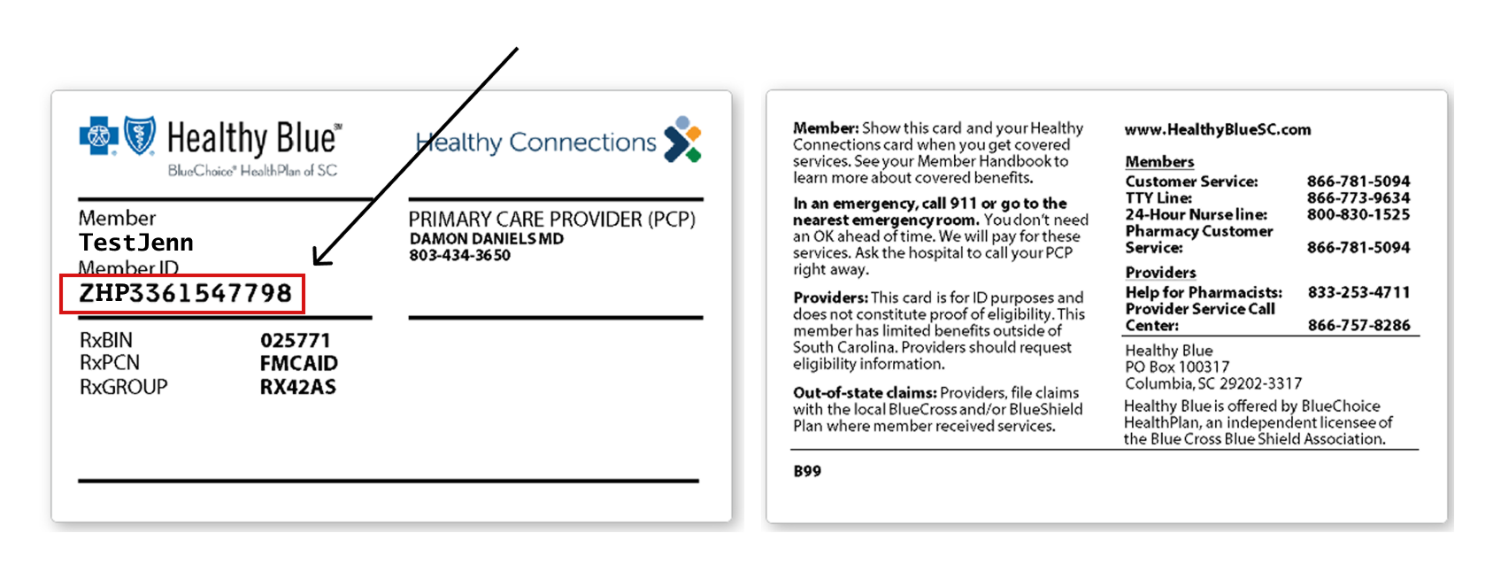 BCSC example member ID card. Example ID: ZHP3361547798