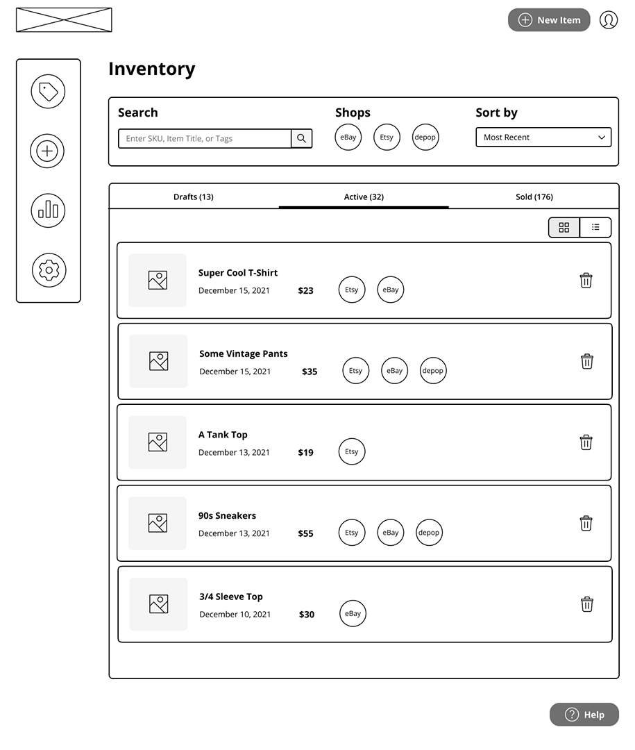 Digital wireframe of the inventory screen