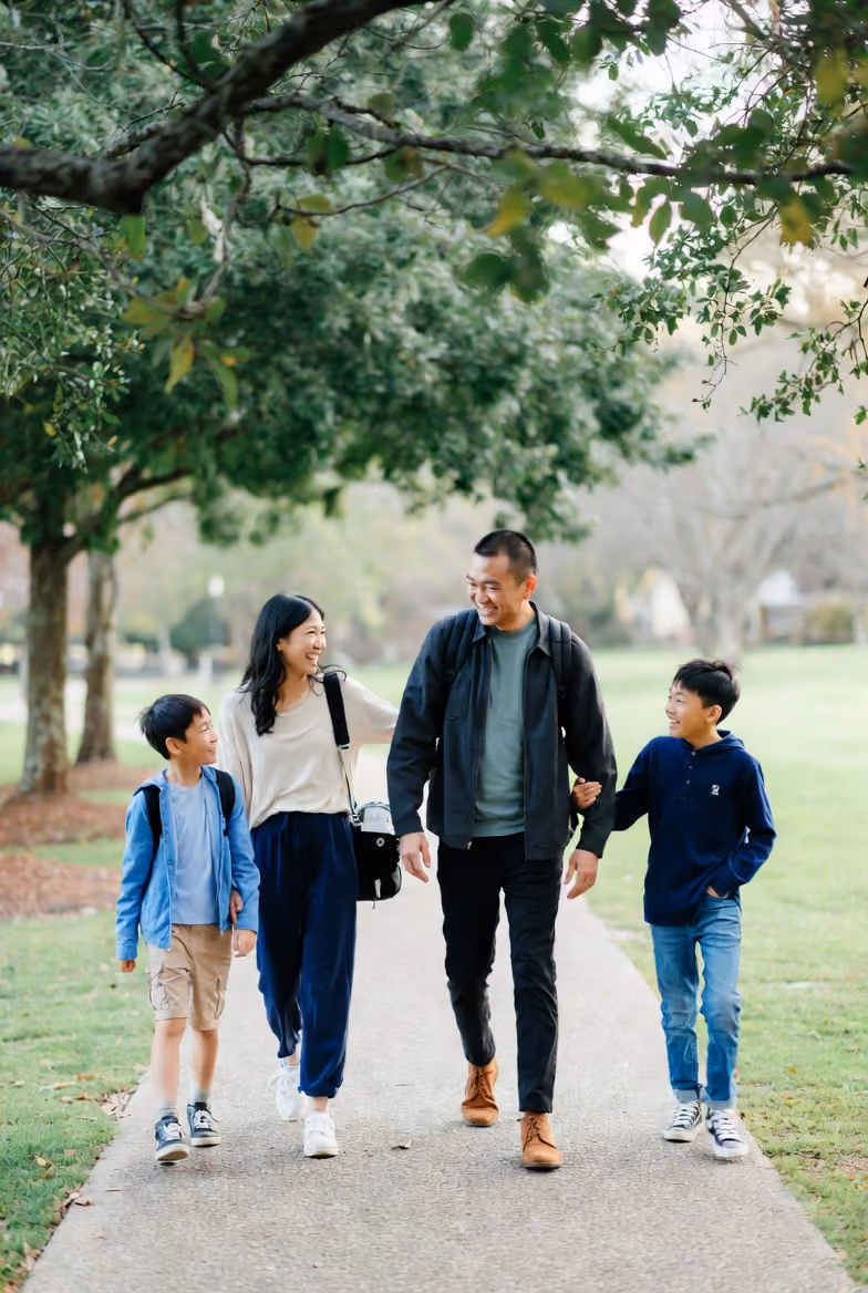 family on a trail in Alpharetta GA