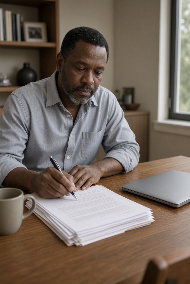 man preparing tax return