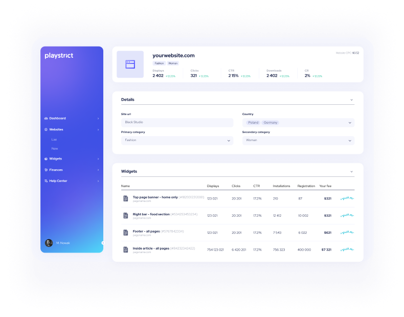Add your website - screen from the feature.