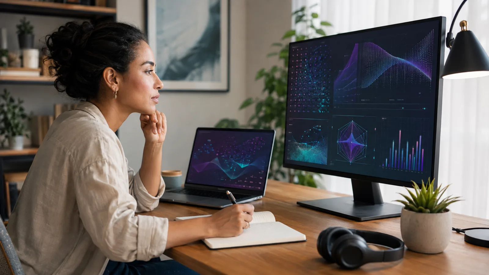 Woman using AI tools for career development and skill-gap analysis