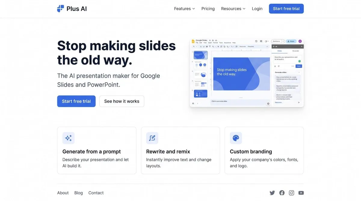 Plus AI presentation maker interface