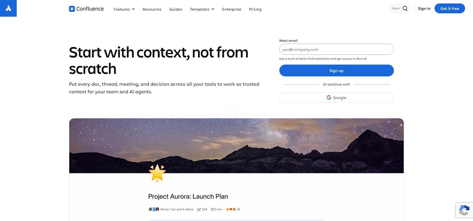 Confluence homepage