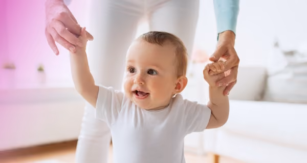 A baby learning to walk