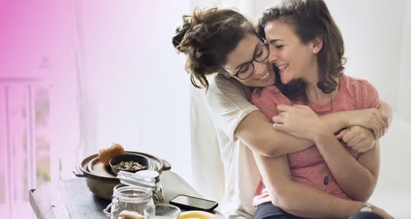 Young women give their partner a good hug
