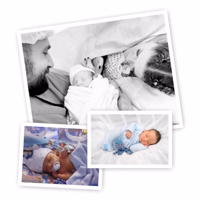Cute photo collage of happy customers and babies