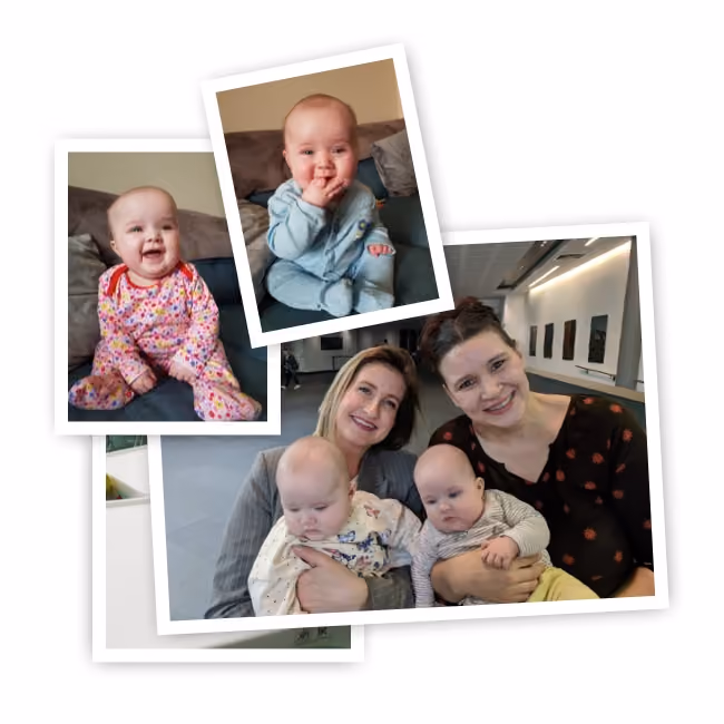 Cute photo collage of happy customers and babies