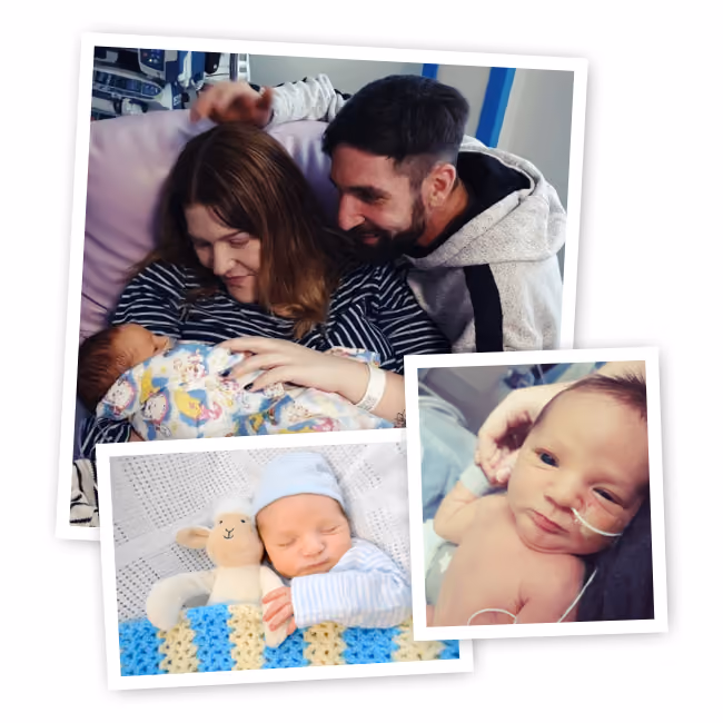Cute photo collage of happy customers and babies