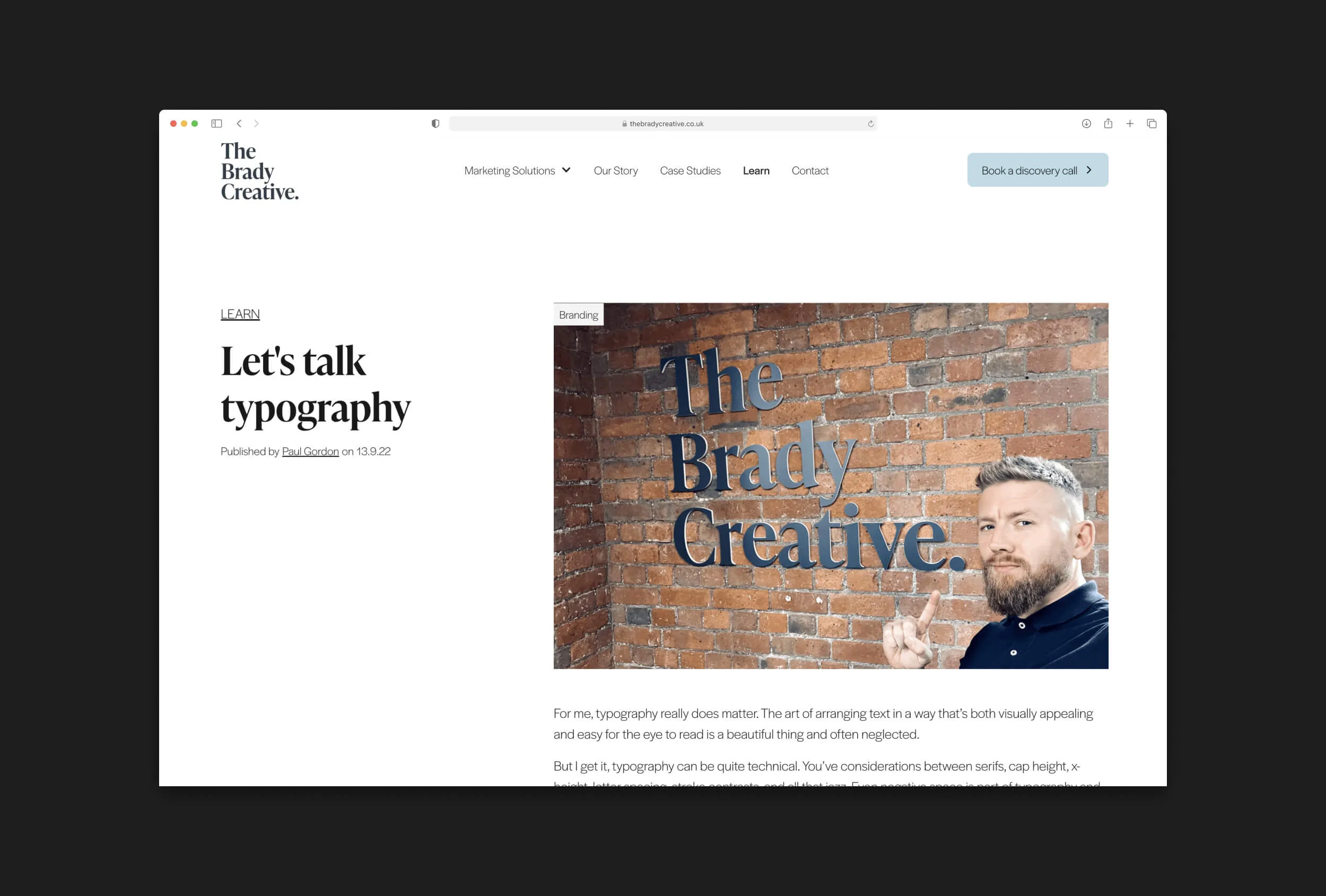Website mock up of the brady creative blog page