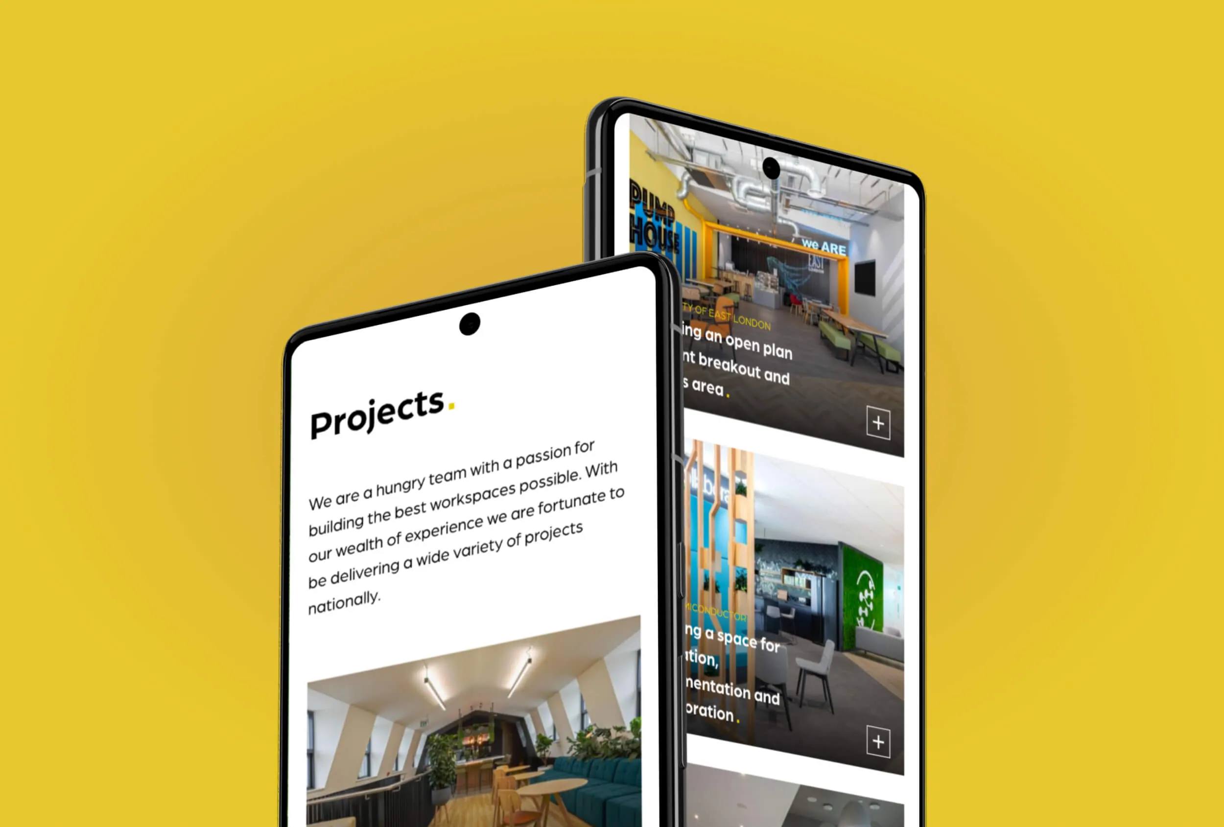 Projects featured on a mobile mock up