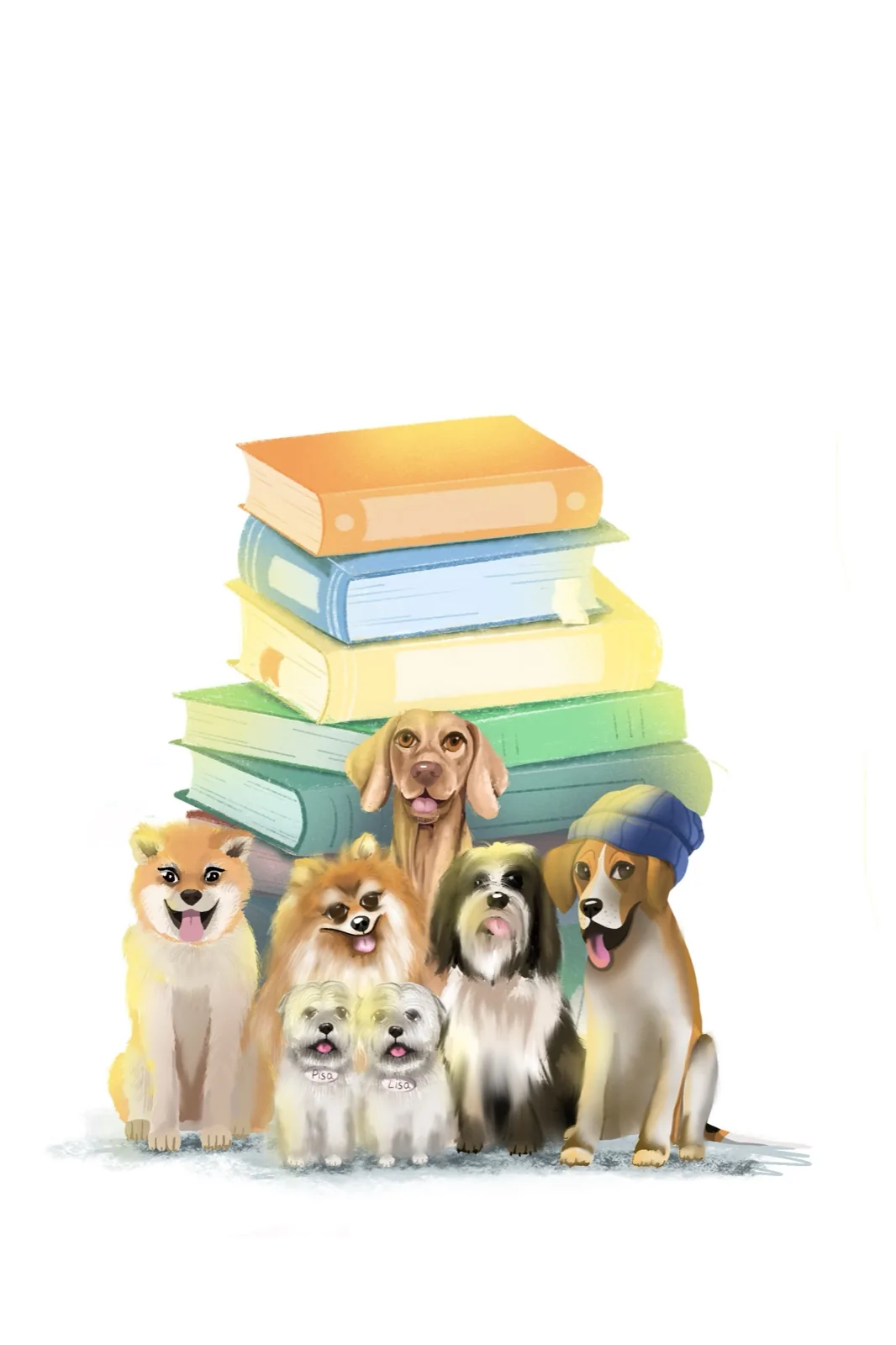 Color cover of puppies on a stack of books, ABC Dogs