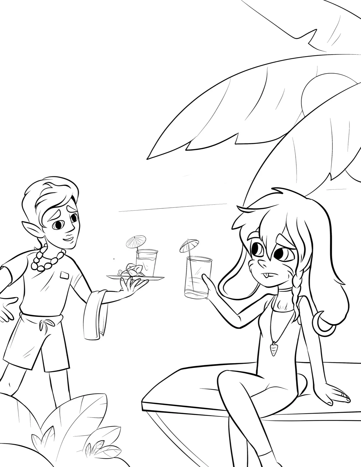 Pencil sketch of a girl under an umbrella for Dr. Cuspid Almost Ruins Christmas